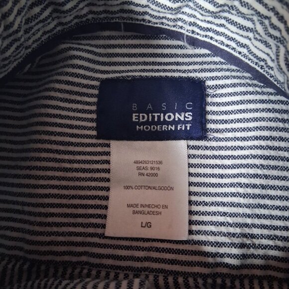 Vintage Basic Editions Hickory Stripe Shirt Men L Button Down Blue Long Sleeve - Picture 7 of 11